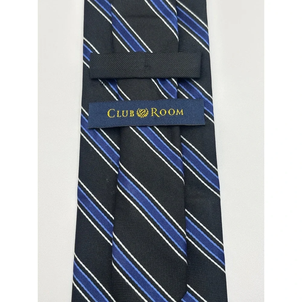 Club Room Mens Silk Necktie Black Blue White Diagonal Striped RN121148